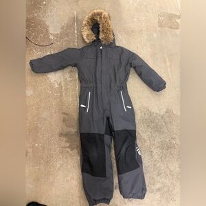 Color kids one piece Gray Snowsuit with Fur Hood